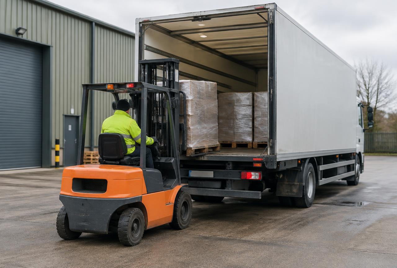 Pallets being loaded onto a lorry arranged through our transport partner network